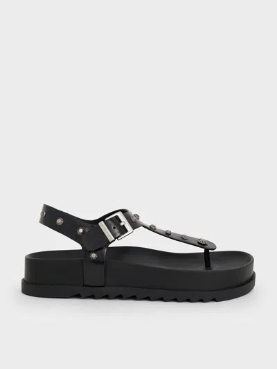 Charles & Keith - Studded Heart-embellished Thong Sandals In Black