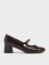 Charles & Keith - Studded Mary Jane Pumps In Dark Brown