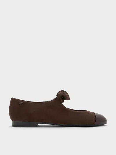 Charles & Keith - Suede & Leather Mary Janes In Brown