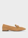Charles & Keith - Suede Penny Square-toe Loafers In Caramel