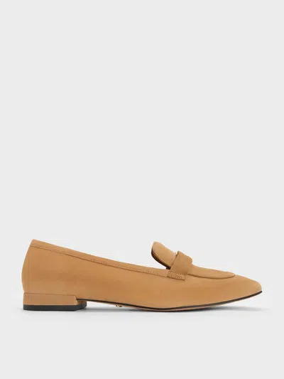 Charles & Keith - Suede Penny Square-toe Loafers In Caramel