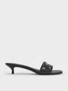Charles & Keith - Susie Pearl-embellished Square-toe Kitten-heel Mules In Black