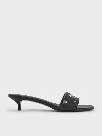 Charles & Keith - Susie Pearl-embellished Square-toe Kitten-heel Mules In Black