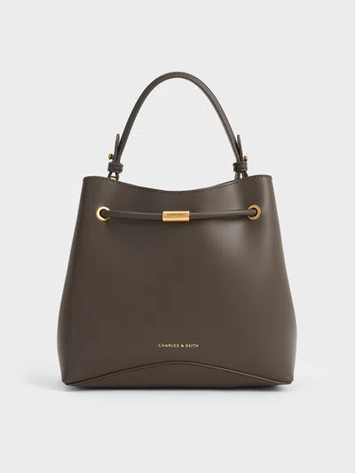 Charles & Keith - Sybill Geometric Bucket Bag In Dark Moss