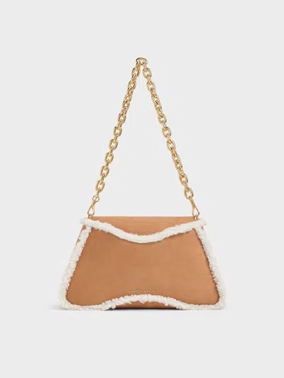 Charles & Keith - Sybill Textured Fur-trim Trapeze Chain-handle Bag In Multi