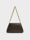 Charles & Keith - Sybill Trapeze Chain-handle Bag In Dark Moss