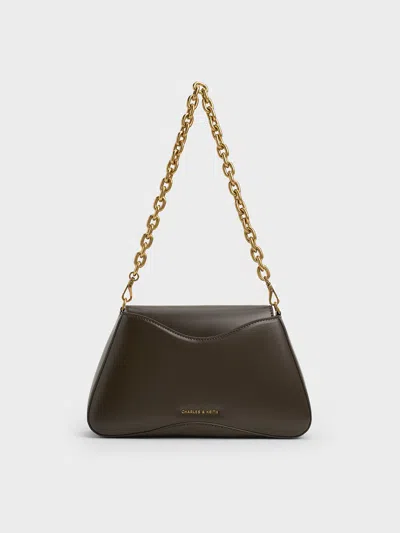 Charles & Keith - Sybill Trapeze Chain-handle Bag In Dark Moss