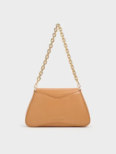 Charles & Keith - Sybill Trapeze Chain-handle Bag In Toffee