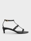 Charles & Keith - T-bar Kitten-heel Ankle-strap Sandals In Black