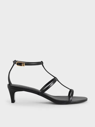 Charles & Keith - T-bar Kitten-heel Ankle-strap Sandals In Black