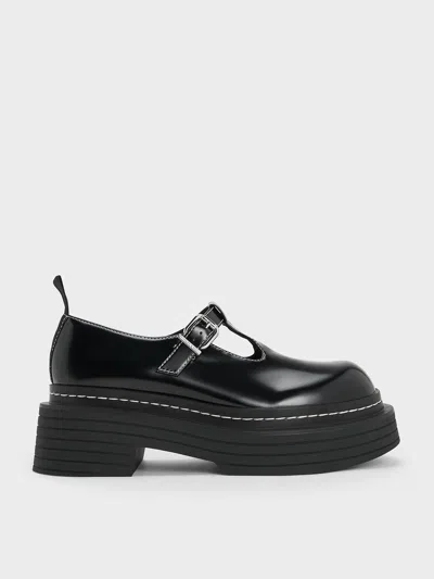 Charles & Keith - T-bar Platform Mary Janes In Black Box