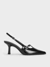 Charles & Keith - T-bar Pointed-toe Slingback Pumps In Black Box