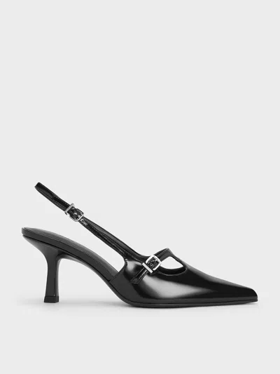 Charles & Keith - T-bar Pointed-toe Slingback Pumps In Black Box