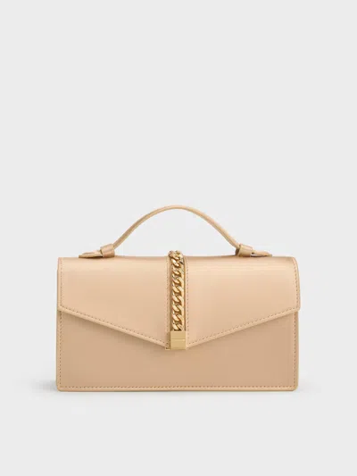 Charles & Keith - Taisia Satin Chain-strap Envelope Bag In Gold