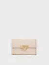Charles & Keith Tallulah Quilted Push-lock Clutch In Oat