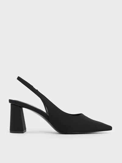 Charles & Keith - Teagan Elastane Trapeze Heel Slingback Pumps In Black