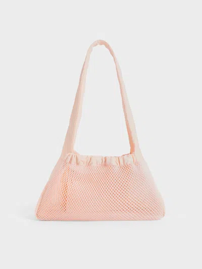 Charles & Keith - Terra Mesh & Nylon Shoulder Bag In Light Pink