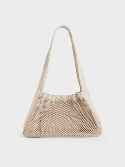 Charles & Keith - Terra Mesh & Nylon Shoulder Bag In Oat