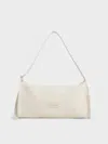Charles & Keith - Textured Elongated Shoulder Bag In Frosted White