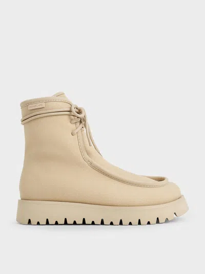 Charles & Keith - Textured Fur-lined Ridged-sole Ankle Boots In Multi