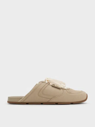 Charles & Keith - Textured Lace-up Slip-on Sneakers In Brown