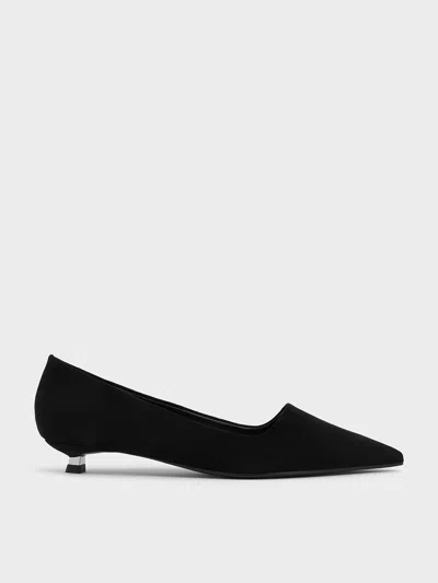 Charles & Keith - Faux Suede Pointed-toe Kitten-heel Pumps In Black Textured