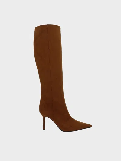 Charles & Keith - Faux Suede Pointed-toe Stiletto-heel Knee-high Boots In Cognac