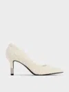 Charles & Keith - Textured Pointed-toe Stiletto Pumps In White