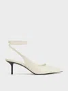 Charles & Keith - Textured Tie-around Pointed-toe Pumps In Cream