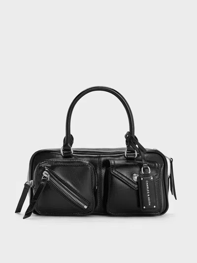Charles & Keith - Thora Multi-pocket Bowling Bag In Noir