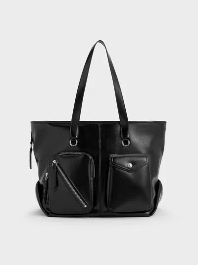 Charles & Keith - Thora Multi-pocket Tote Bag In Noir