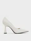 Charles & Keith Trapeze Heel Pointed-toe Pumps In Chalk