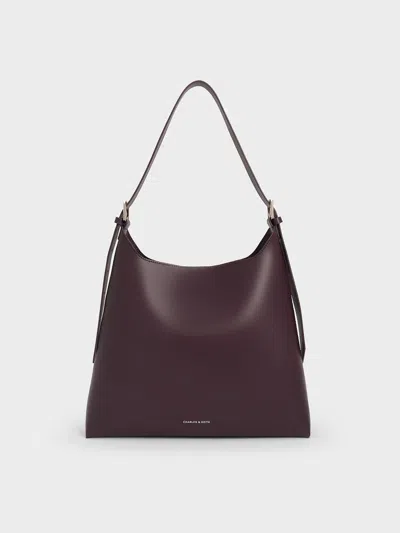 Charles & Keith - Hertha Trapeze Slouchy Hobo Bag In Burgundy