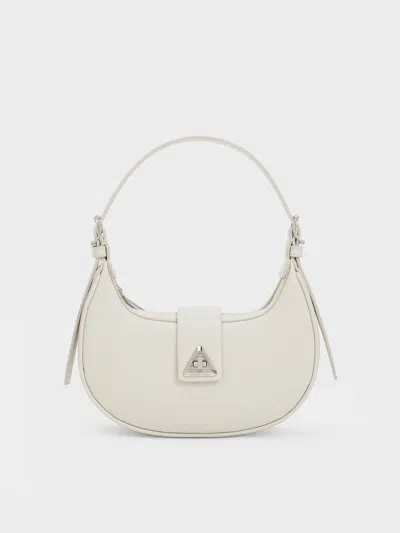 Charles & Keith Trice Metallic Accent Belted Shoulder Bag In Chalk