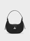 Charles & Keith Trice Metallic Accent Belted Shoulder Bag In Noir