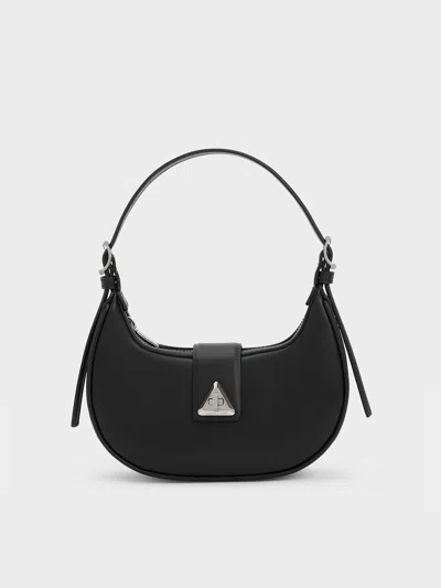 Charles & Keith Trice Metallic Accent Belted Shoulder Bag In Noir