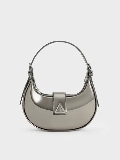 Charles & Keith - Trice Metallic Accent Belted Shoulder Bag In Pewter