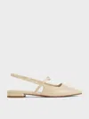 Charles & Keith Metallic-accent Pointed-toe Slingback Flats In Taupe