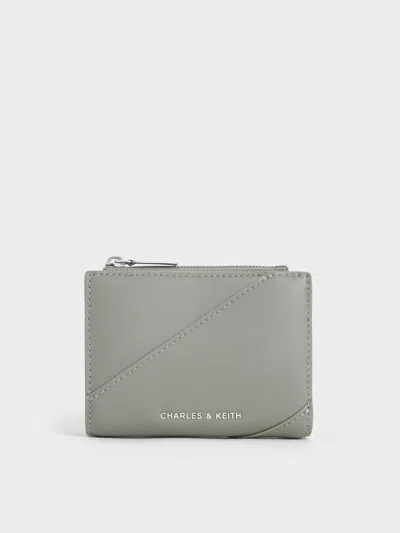 Charles & Keith - Trin Stitch-trim Wallet In Grey