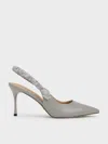 Charles & Keith - Tully Leather Ruched Print Slingback Pumps In Grey