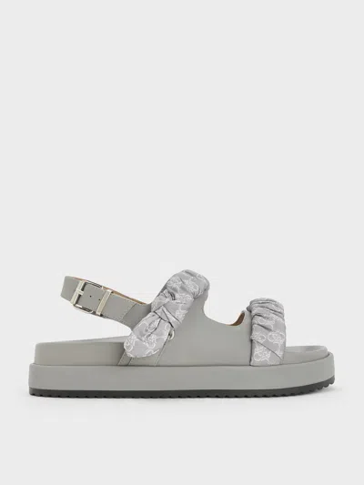Charles & Keith - Tully Leather Ruched-strap Sandals In Grey