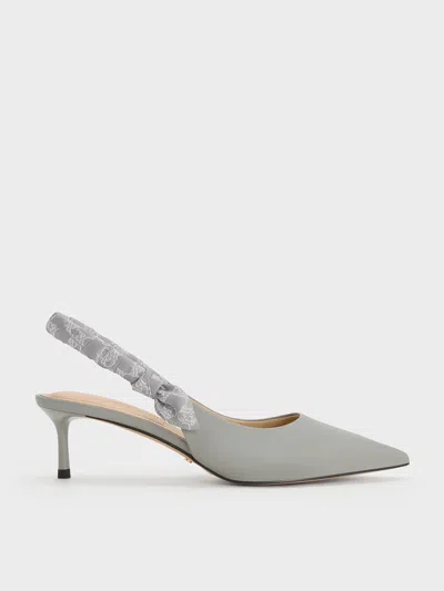 Charles & Keith - Tully Leather Ruched-strap Slingback Pumps In Grey