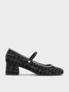 Charles & Keith - Tweed Braided-chain Block-heel Mary Jane Pumps In Black
