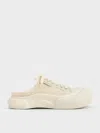 Charles & Keith - Tweed Lace-up Slip-on Sneakers In Chalk