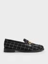 Charles & Keith - Tweed Metallic-accent Loafers In Black Textured