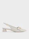 Charles & Keith - Tweed Metallic-accent Pointed-toe Slingback Pumps In Light Grey
