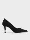 Charles & Keith - Tweed Pointed-toe Stiletto Pumps In Black Textured