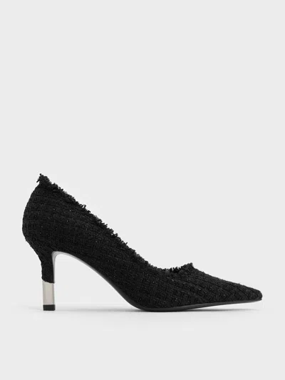 Charles & Keith - Tweed Pointed-toe Stiletto Pumps In Black Textured