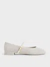 Charles & Keith - Gertrude Tweed Round-toe Mary Janes In Light Grey