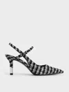 Charles & Keith - Tweed Two-tone Heel Slingback Pumps In Black Textured